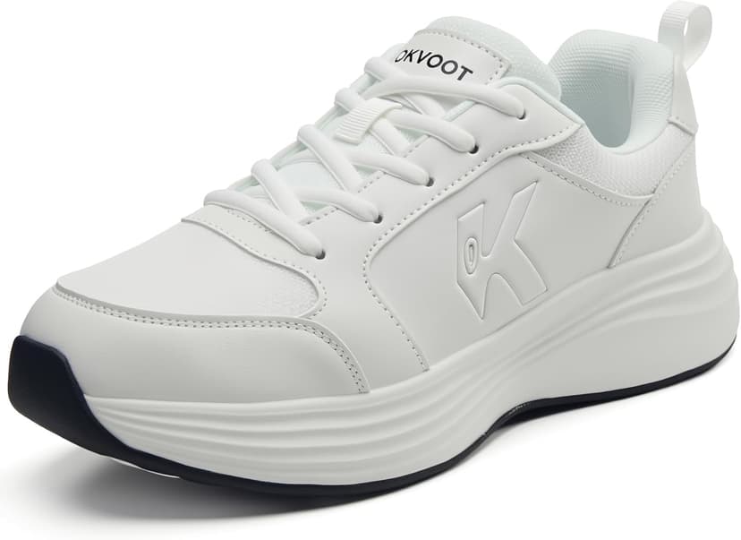 OKVOOT Women's Running Shoes Walking Shoes Wide Width Leather: Comfortable Shock Absorbing Breathable Lightweight Non-Slip Athletic Fashion Sneakers for Tennis Gym Workout Training Casual