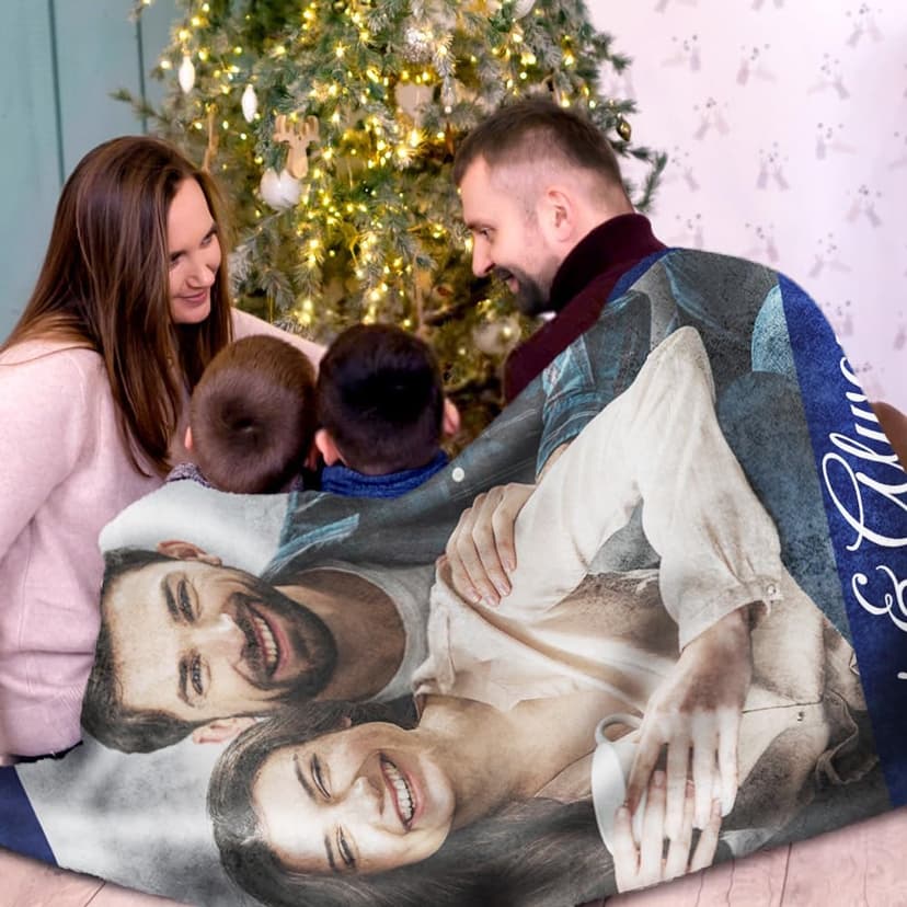Sherpa Fleece Custom Photo Blanket - Soft, Warm, Personalized Couples Gifts for Boyfriend, Girlfriend - Customized Picture Blanket for Birthday, Christmas