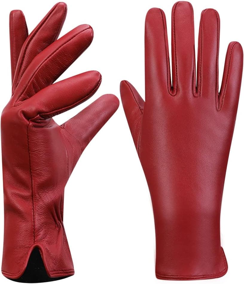 MGGMOKAY Womens Nappa Lambskin Leather Gloves Warm Cashmere Lined