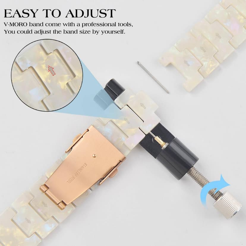 V-MORO Resin Band Compatible with Apple Watch Series 7/8/9/10/11 41/40/38/42mm, Women Fashion Strap for iWatch Series 6/5/4/3/2/1/SE, Lightweight Bracelet Wristband Replacement, Ivory White-Rose Gold