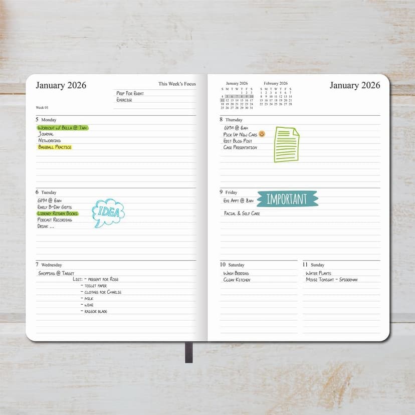 2026 Planner - Weekly and Monthly Planner, Jan 2026 - Dec 2026, Holidays, Contacts and Notes Pages, Vegan Leather Cover, Elastic Closure, 5.5”x8.25”, Grey