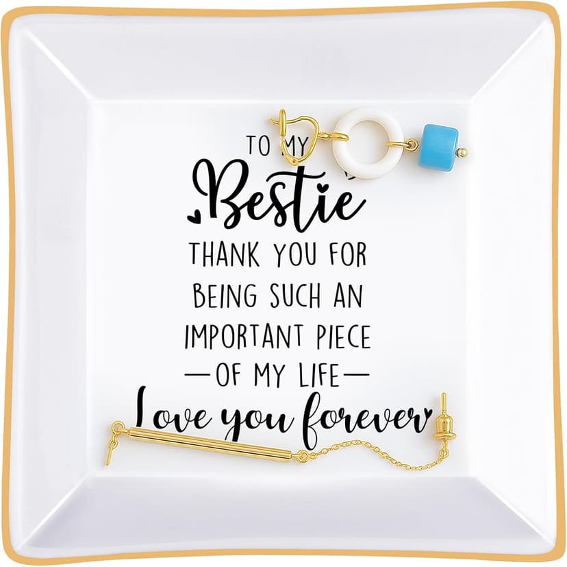 PUDDING CABIN Bestie Gifts for Women Thank you for being such an important piece of my life Ceramic Jewelry Dish for Rings Earrings, Friend Birthday Gifts for Women Female Bff Soul Sister Work Bestie