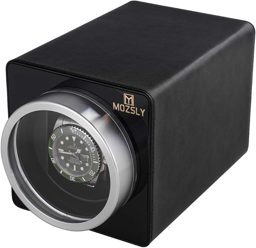 MOZSLY Watch Winder for Single Automatic Watches with Quiet Motor 12 Rotation Mode Setting Leather