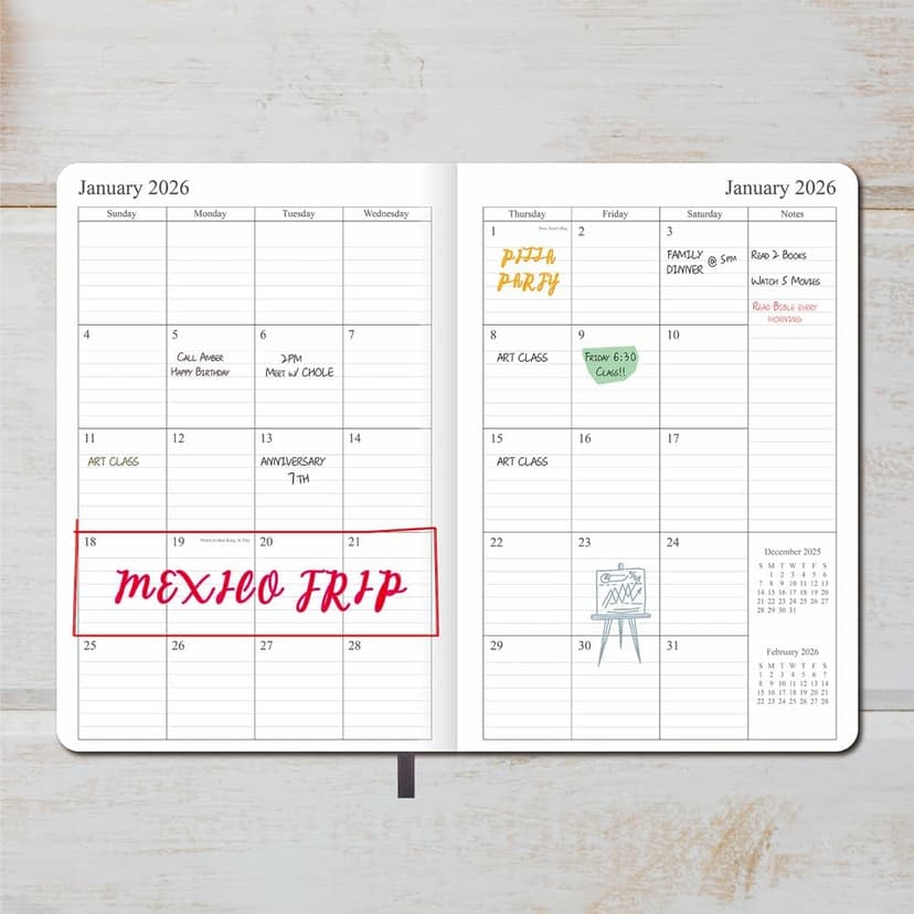 2026 Planner - Weekly and Monthly Planner, Jan 2026 - Dec 2026, Holidays, Contacts and Notes Pages, Vegan Leather Cover, Elastic Closure, 5.5”x8.25”, Grey