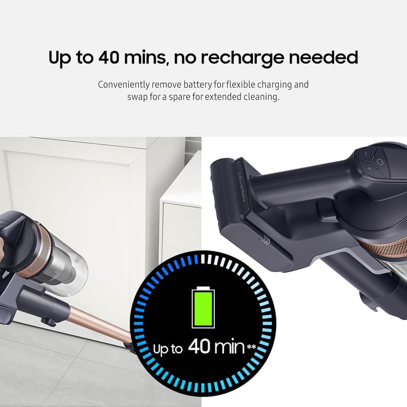 Samsung Jet 60 Pet Cordless Stick Vacuum Cleaner w/ Removable Battery, Advanced Floor Cleaning, Jet Fit Brush to Clean Hardwood, Carpet and Tile, Lightweight Design, VS15A6032R7, Rose Gold