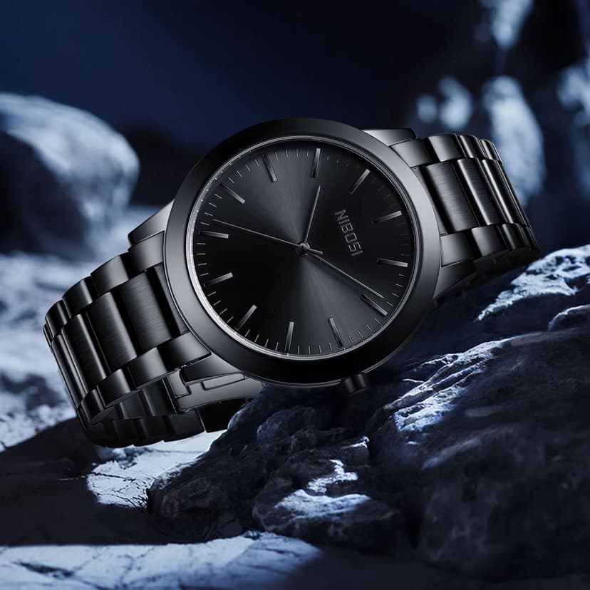 NIBOSI Men Watches Analog Quartz Stainless Steel Black Watches for Men Waterproof Business Classic Watch Fashion Minimalist Ultra Thin Wrist Watch for Work and Casual Wear