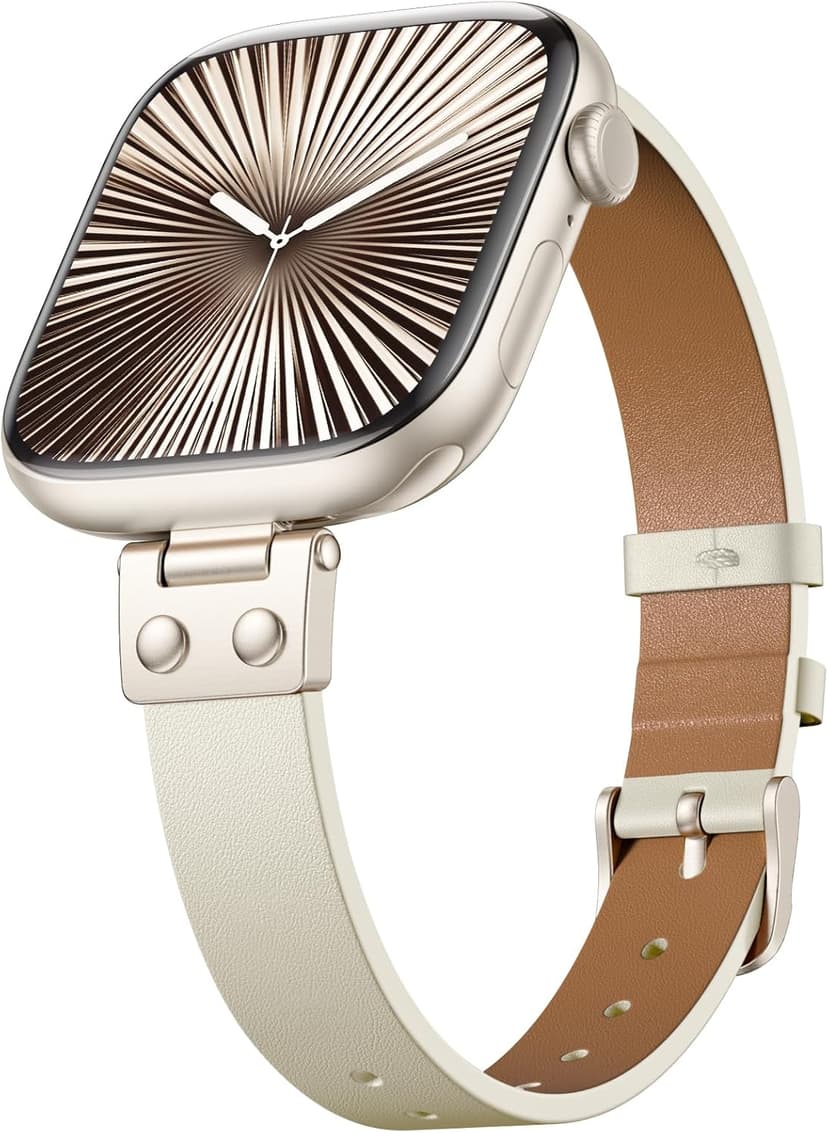 SNBLK Slim Leather Band Compatible with Apple Watch Bands for Women 40mm 41mm 42mm 44mm 46mm 49mm 38mm 45mm, Dressy Top Grain Genuine Leather Strap for iWatch SE Series 11/10/9/8/7/6/5/4/3/2/1 Ultra