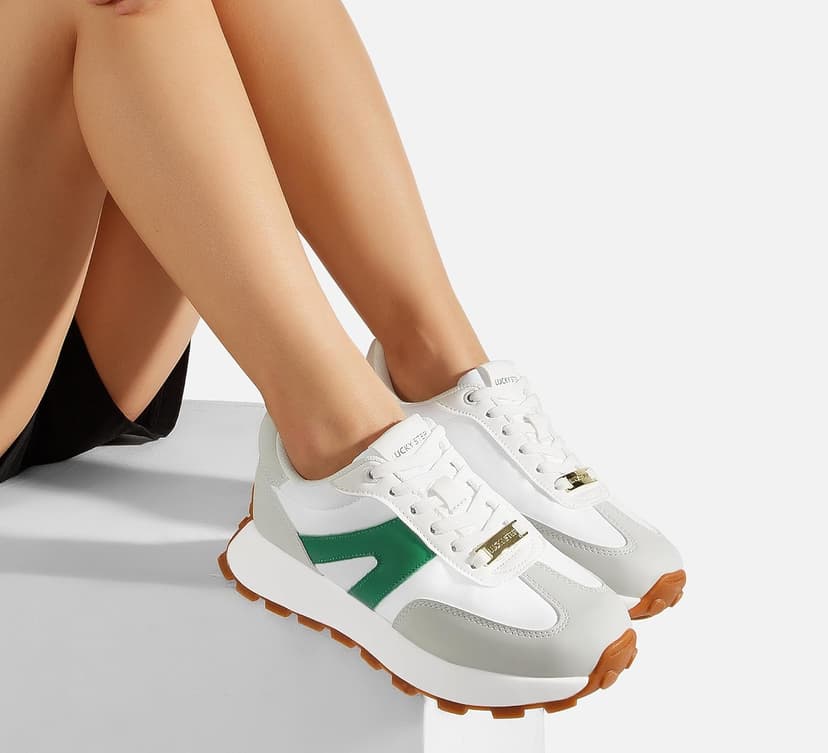 LUCKY STEP Women's Platform Fashion Sneakers Retro Classic Trainers Casual Lace-up Stylish Tennis Running Walking Shoes