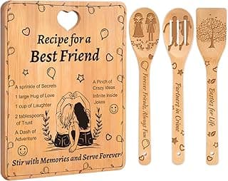 Best Friend Birthday Gifts for Women - “Recipe for a Best Friend” Bamboo Cutting Board Set, Engraved with Inside Jokes & Secrets - Bestie Gifts for Graduation, Long-Distance, Housewarming & Christmas