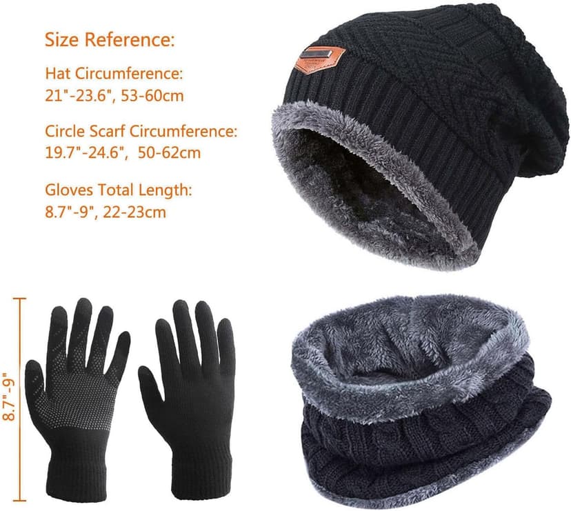 HINDAWI Winter Hat Scarf Gloves Slouchy Beanie Snow Knit Skull Cap Touch Screen Mittens Circle Scarves for Women Men