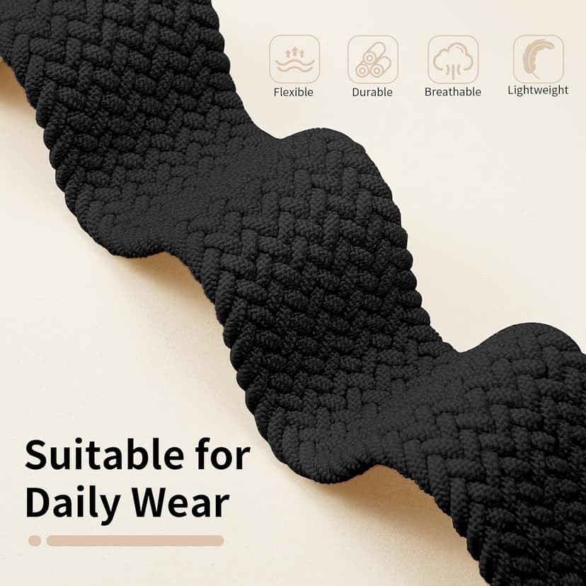 KYISGOS Stretchy Solo Loop Compatible with Apple Watch Band 42mm 41mm 40mm 38mm Women, Nylon Strap with Bling Pearl and Diamond Buckle for iWatch Series 11 10 9 8 7 6 5 4 3 2 1 SE (Black/Rose Gold)