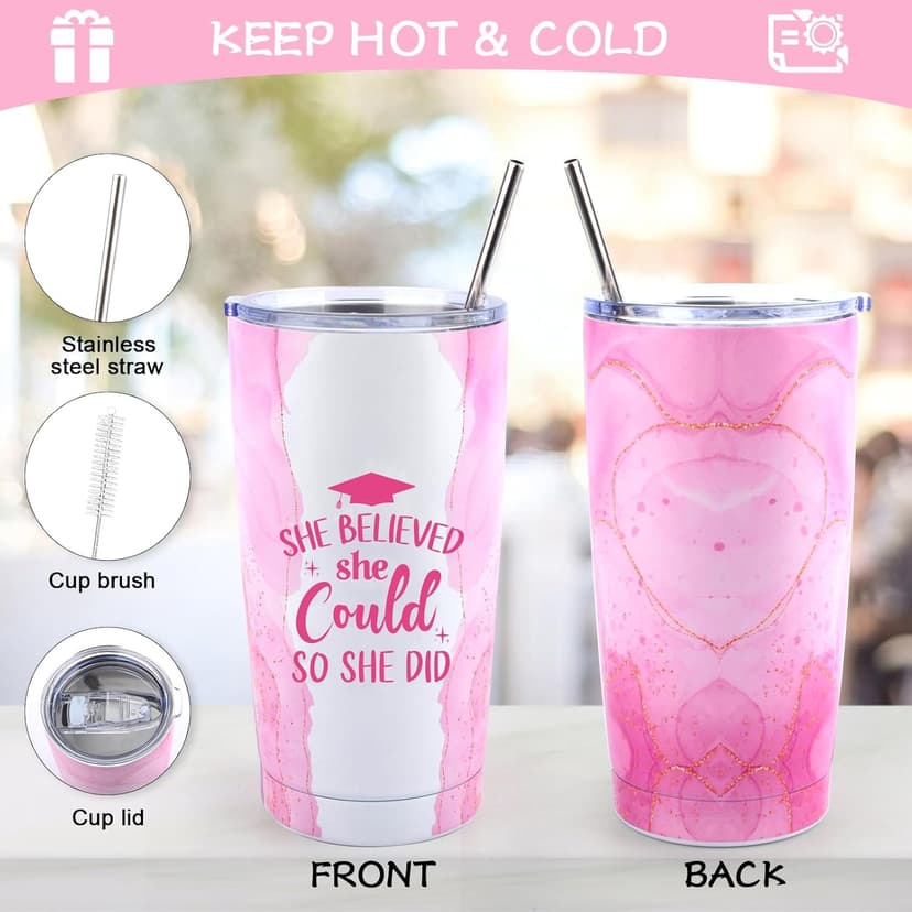 Graduation Gifts for Her 2025, She Believed She Could So She Did Tumbler, Congratulations Gifts for Women Girls Grad Keychain Notebook Pen, College High School Graduation Gift for Sister Friends