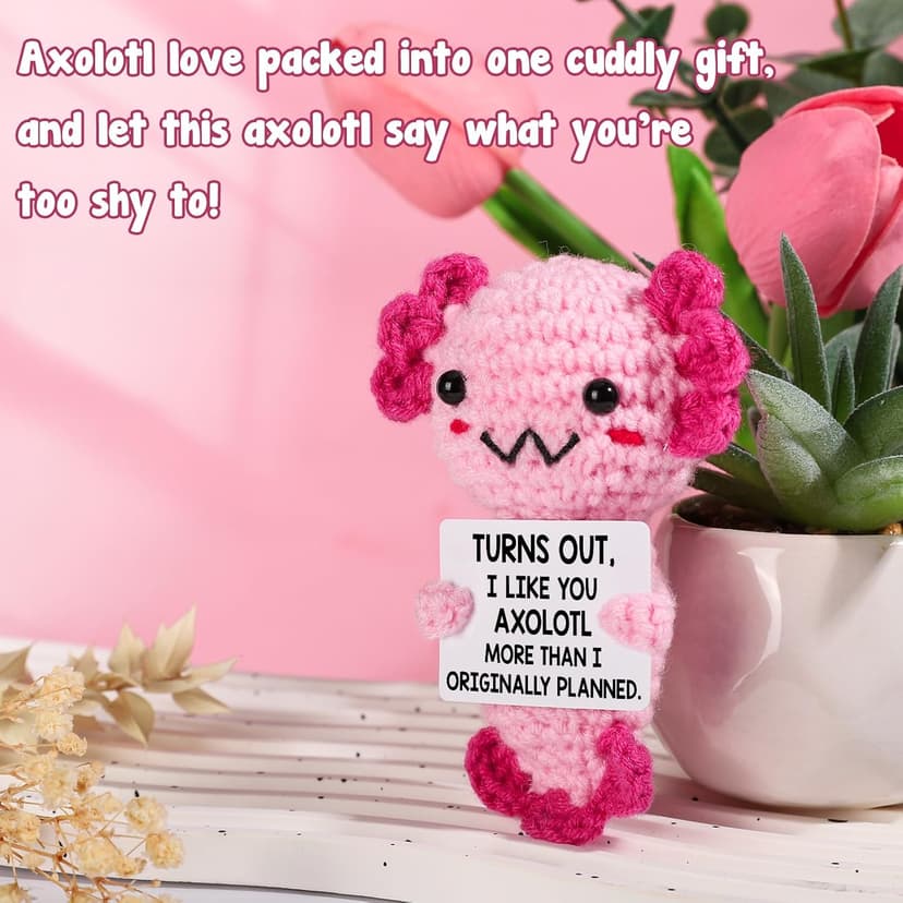 Gifts for New Relationship, Crushes, Valentines, Anniversaries for Him or Her - Mini Crochet Axolotl - Turns Out I Like You More Than Planned, Will You Be My Girlfriend Boyfriend Gf Bf