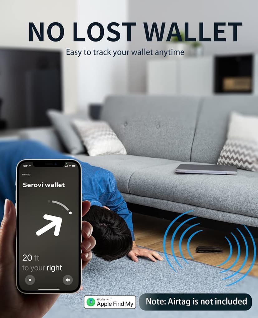 Serovi AirTag Wallet for Men Genuine Leather Bifold Wallet with AirTag Holder RFID Blocking Wallet With 2 ID Window and 12 Cards Holders Gift Box (Airtag Not included)