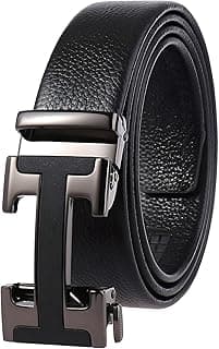 VJK Men's Leather Belt Ratchet Belt Dress with Premium Leather Slide Belt with Easier Adjustable Automatic Buckle Casual Accessories for Every Occasion (49in)