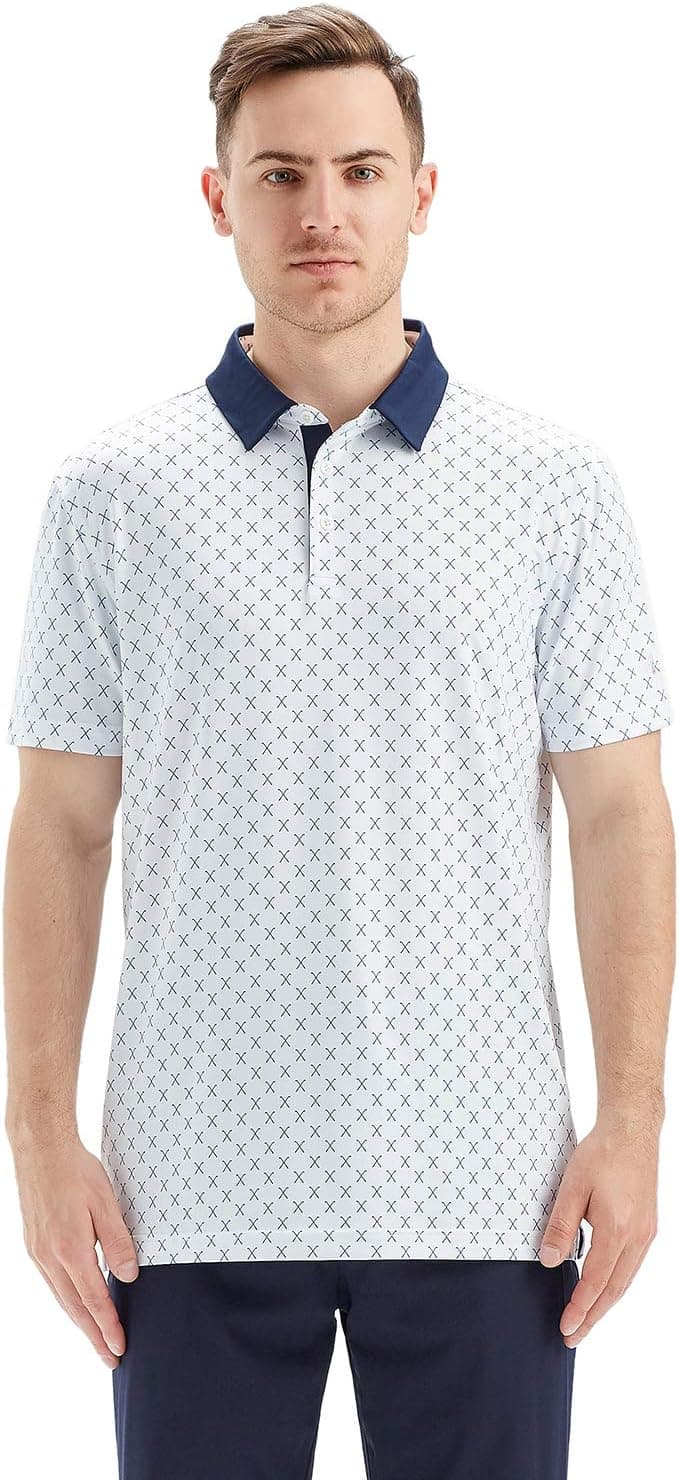 Golf Shirts for Men Dry Fit Short Sleeve Print Performance Moisture Wicking Polo Shirt