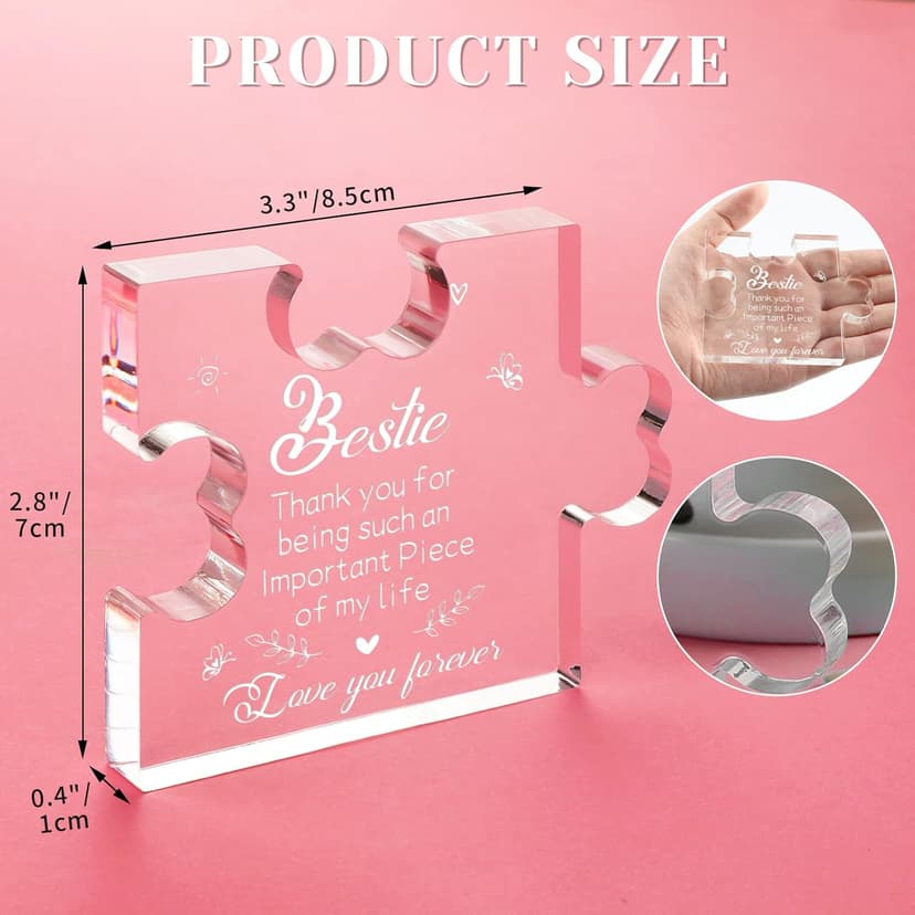 to My Bestie Gifts - Best Friends Christmas Birthday Gifts for Women Acrylic Puzzle Plaque Desk Decorations for Best Friend Sister Girls Women BFF Friendship Card - 3.35 x 2.76 Inch