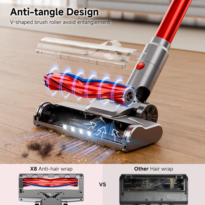 fenhua Cordless Vacuum Cleaner, Powerful Stick Vacuum Cleaner for Home with Rechargeable Battery, 6-in-1 Lightweight Handheld Vacuum, 45 Mins Runtime for Hardfloor & Carpets Pet Hair (red)