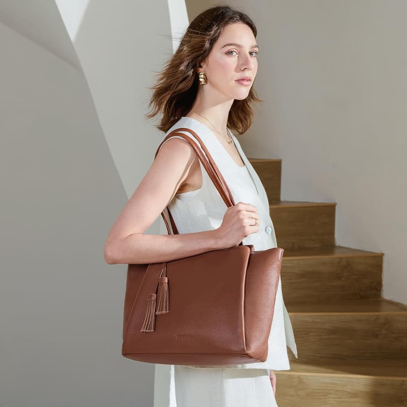 befen Genuine Leather Tote Bag for Women Work, Womens Laptop Tote Bags Shoulder Purses Totes with Compartments Handbags