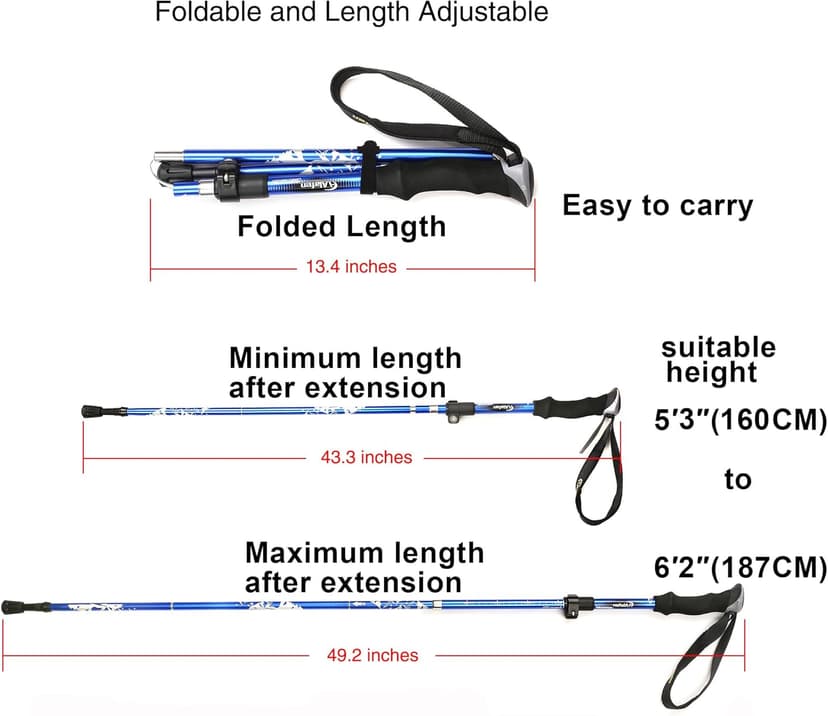 A ALAFEN Aluminum Collapsible Ultralight Travel Trekking Hiking Pole for Men and Women (Fits 5'3" - 6'2")