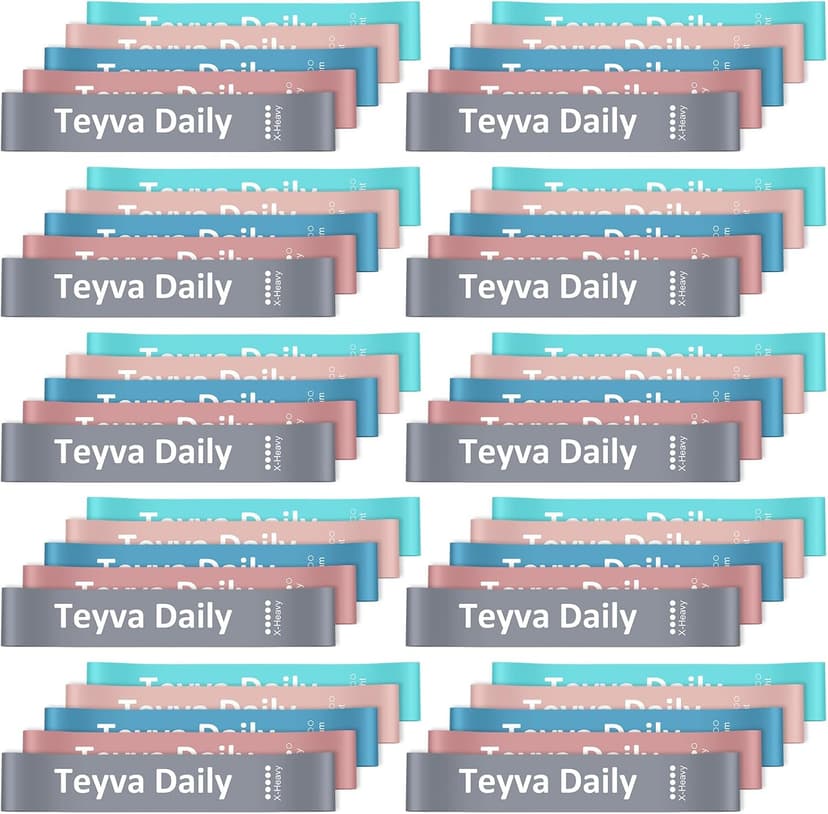 Teyva Daily 50 Pcs Resistance Loop Exercise Bands for Booty Workout Stretch Exercise Bands 5 Level Each Set with Storage Bag Non Slip for Legs Squat Resistance Loop Women Men Fitness