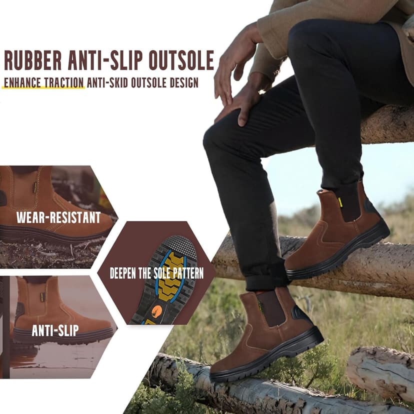 GUBANGDUN Steel Toe Work Boots for Men Slip Resistant Welding Work Boots Slip-on Safety Shoes for Industrial Construction