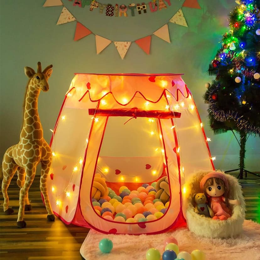 Pop Up Princess Tent with Star Light, Toys for 1 2 3 Year Old Girl Birthday Gift, Ball Pit for 12-18 Months Baby Girl Toys, Toddler Gift, Easy to Pop Up and Assemble(Pink)