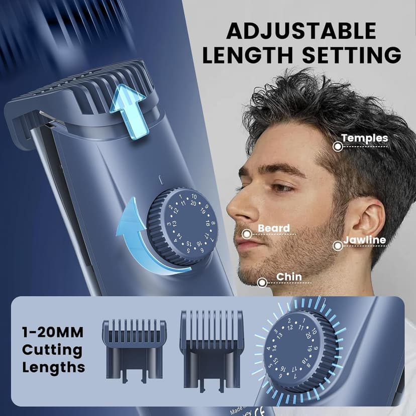 ENSSU Beard Trimmer for Men - Vacuum Mustache Trimmer with Adjustable 20 Length Setting for Less Mess,IPX7 Waterproof Rechargeable Electric Mens Beard Trimmer for Precision Facial Hair, Sideburns