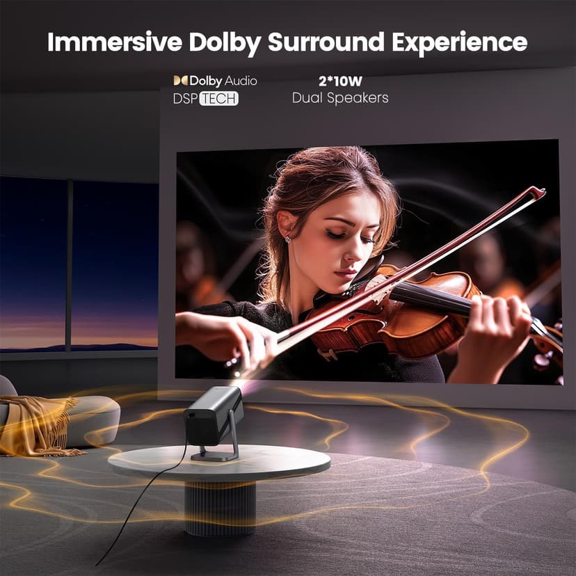 [Netflix-Licensed & 4K Support & Auto Focus]- Smart Projector with WiFi 6 and 2-Way Bluetooth, Dolby Audio/ Auto Keystone/Zoom,360°Adjustable Stand, iWIMIUS Mini Portable Outdoor Proyector w/ HDMI ARC
