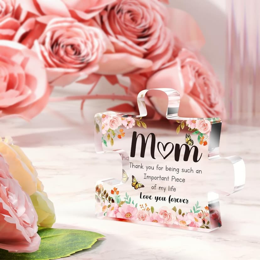 Gifts for Mom - Delicate Mom Birthday Gifts from Daughter Son - Engraved Acrylic Block Puzzle Piece 3.9 x 3.3 inch - Mothers Day Christmas Birthday Gifts for Mom, Ideas