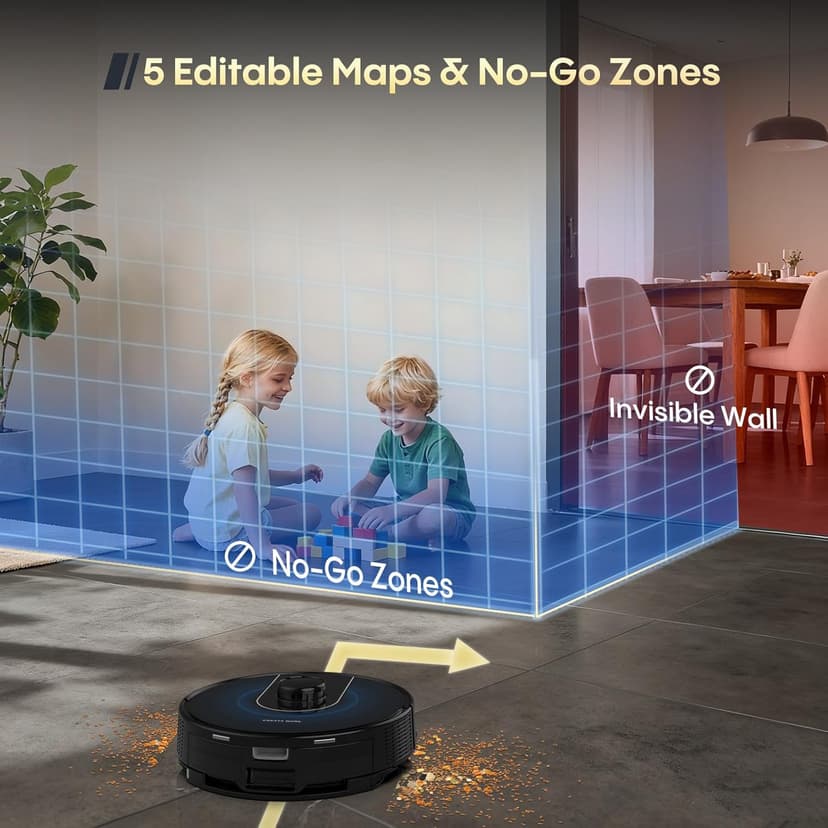 Bagotte Robot Vacuum and Mop, Robot Vacuum Self Emptying, 5000Pa Powerful Suction, 90-Day Hands-Free, Advanced Smart Mapping, LiDAR Navigation Robotic Vacuum for Pet Hair, Dust, Carpet, WiFi/App/Alexa