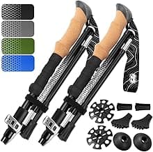 Premium Foldable Hiking Poles by USA Brand - Adjustable, Lightweight Trekking Poles Made of Aircraft Aluminum, Metal Flip Locks & Comfortable Real Cork and EVA Foam Grips
