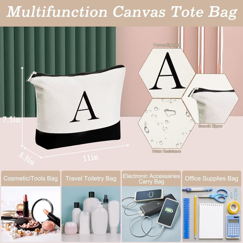 YOOLIFE Initial Canvas Tote Bag & Makeup Bag, Birthday Gifts for Women Mom Sister Friends, Bridesmaid Wedding Gifts