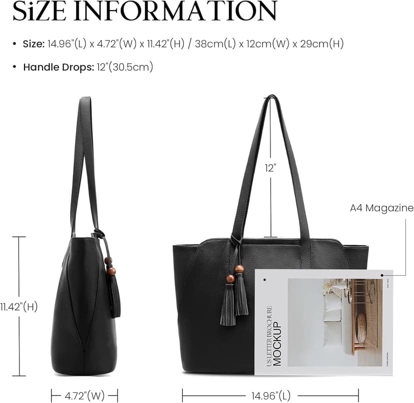 befen Genuine Leather Tote Bag for Women Work, Women's Tote Handbags Shoulder Satchel Purse with Compartments and Tassel