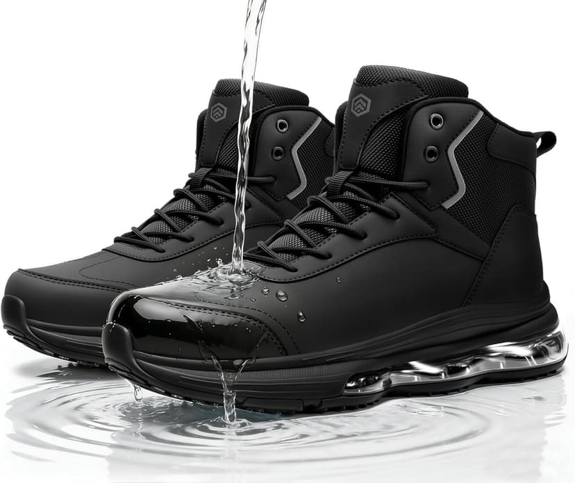 LARNMERN Steel Toe Work Boots Men Waterproof Non Slip Shoes Comfortable Lightweight Side Zipper Industrial Safety 6 Inch Boots