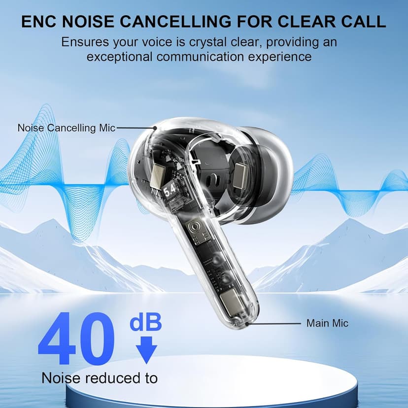 Wireless Earbuds, 2025 Bluetooth 5.4 Headphones Bass Stereo, Ear Buds with 4 Mics ENC Noise Cancelling, Bluetooth Earbuds 48H Playtime LED Display Charging Case, IP7 Waterproof in Ear Earphones white