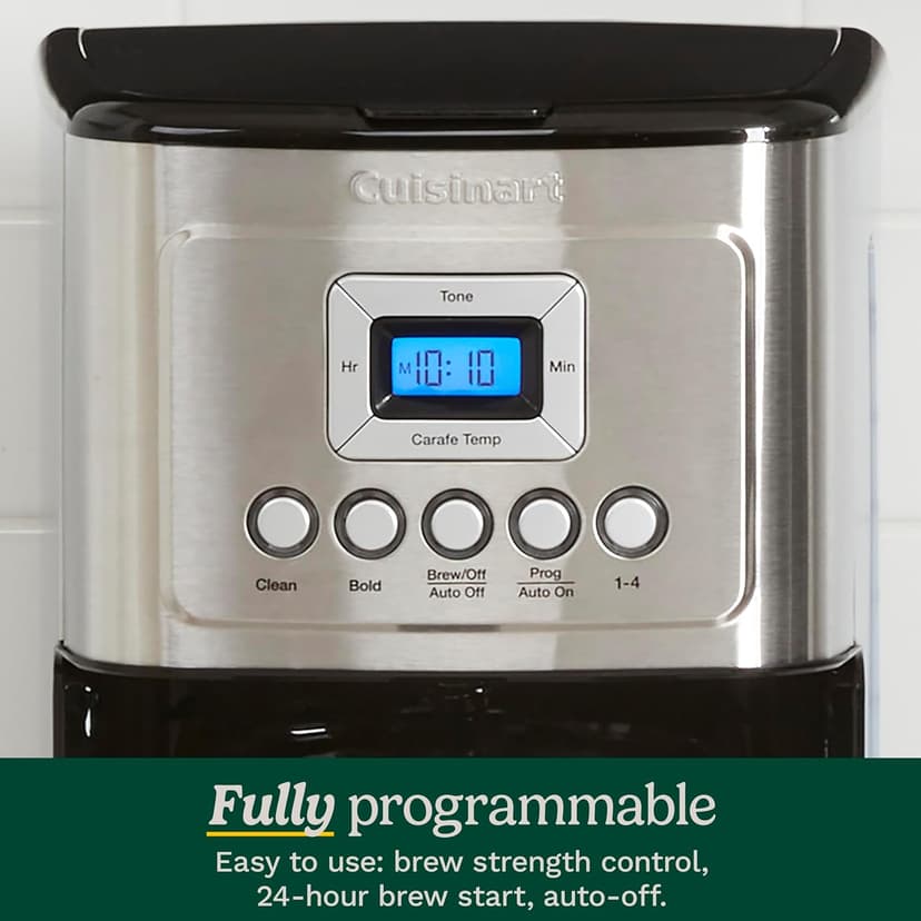 Cuisinart Coffee Maker, 14 Cup Glass Carafe Coffee Machine, Fully Automatic for Brew Strength Control, 1-4 Cup Settings, Adjustable 24 Hour Start and Auto-Shut-Off Times, Stainless Steel, DCC-3200P1