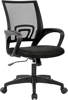 BestOffice | Ergonomic Office Chair | Mid-Back Swivel Desk Chair | Breathable Backrest & Lumbar Support | Adjustable Height | Sponge Seat | Rolling Wheels | Black | for Adults & Women