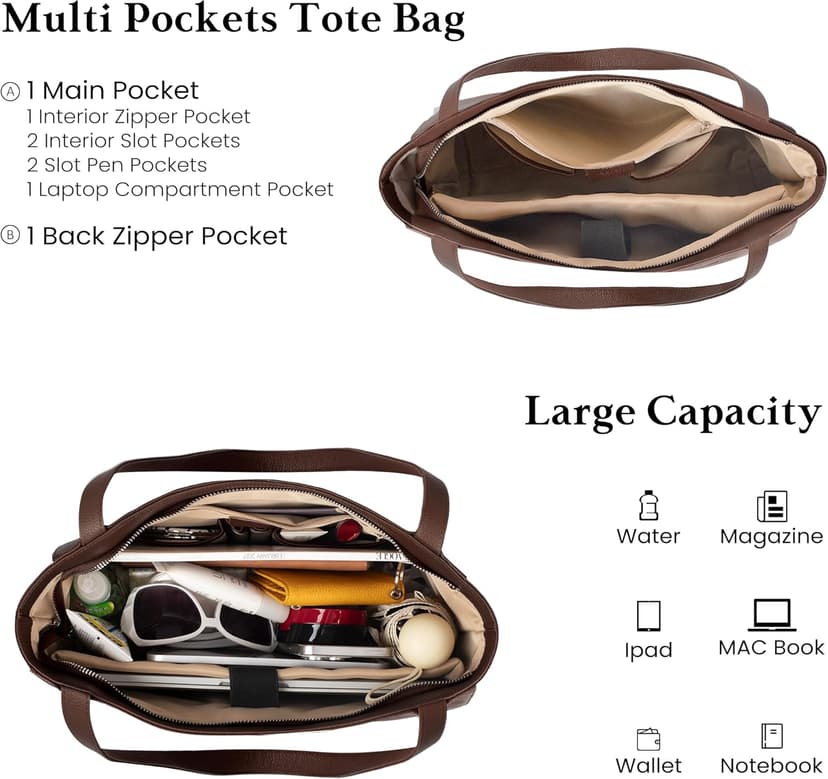 befen Genuine Leather Tote Bag for Women Work, Women's Leather Shoulder Bags Purses Satchel Handbags with Laptop Compartment