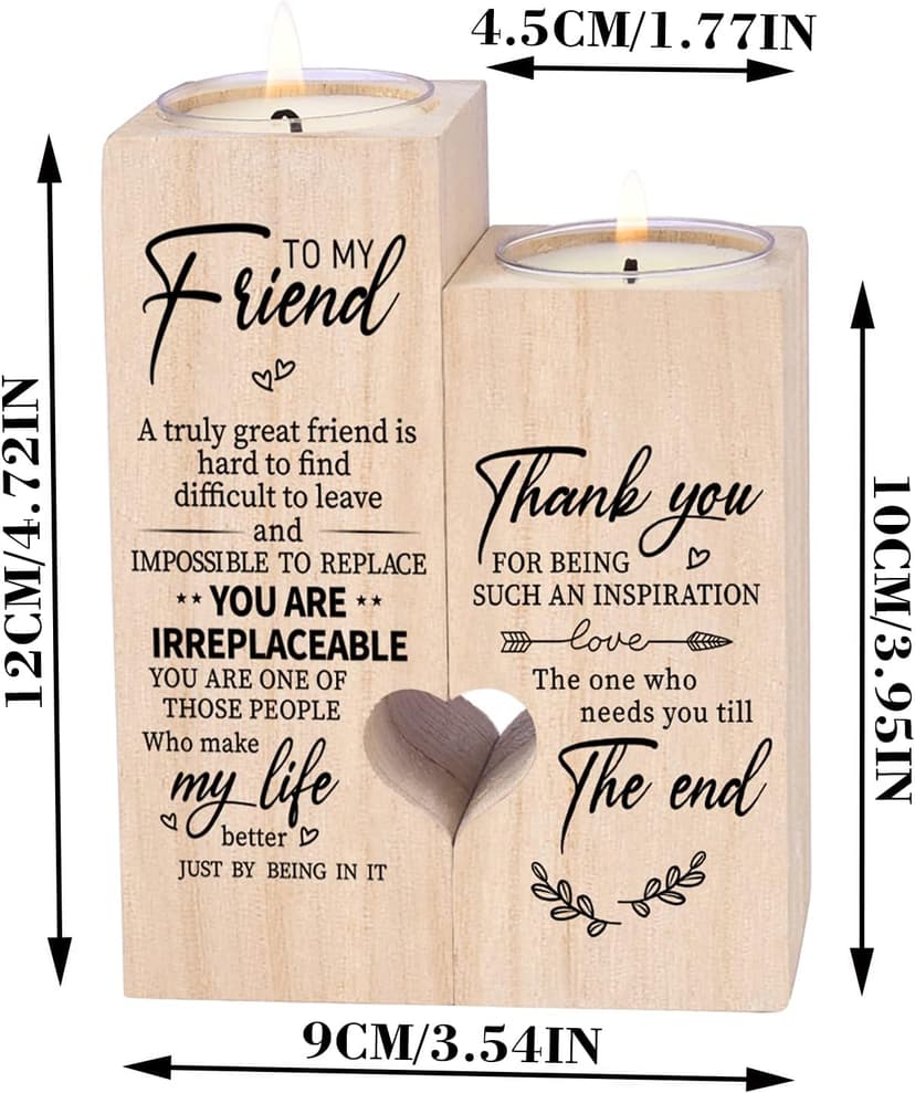 Double-Sided Printing Wooden Candle Holders-to My Friend,You are IRREPLACEABLE, Thank You for Being My Unbiological Sister.Women Female Girl Friends Personalized Custom Friendship Birthday Gift