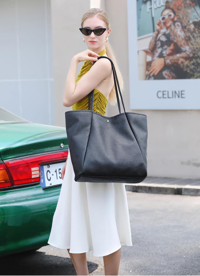 Dreubea Large Leather Tote Bag for Women - Big Work Bag, Spacious Minimalist Handbag, Tote Handbag for Office