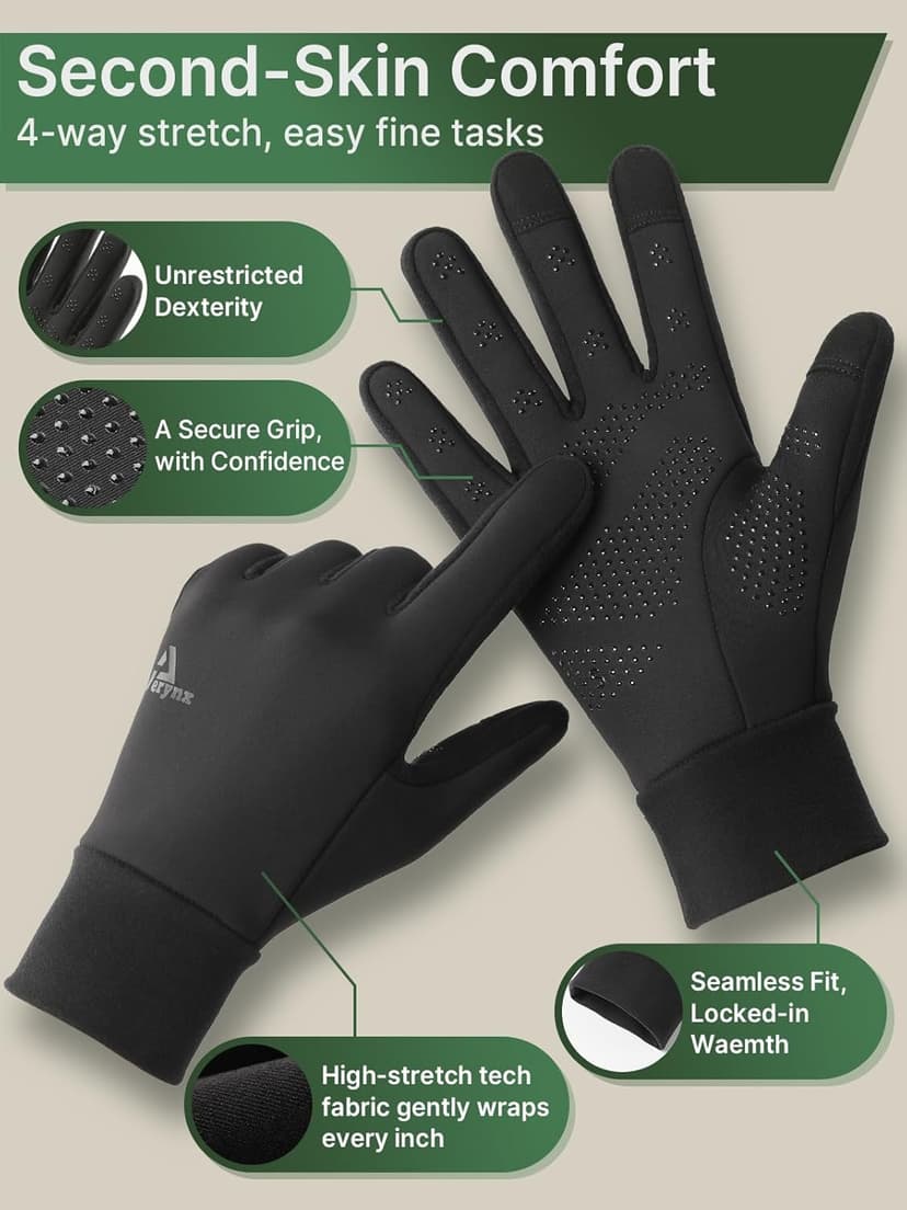Aerynx Winter Gloves Women Men Cold Weather Touch Screen 3-Layers Liner Glove for Running, Cycling, Biking, Hiking, Driving