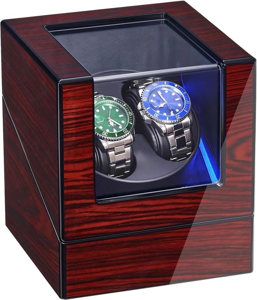 ANWBROAD ANWBROAD Watch Winder for Automatic Watches Double with Super Quiet Motor Flexible Watch Pillows LED Backlight Wooden 5 Modes Battery or Type-C Adapter UJWW001Y