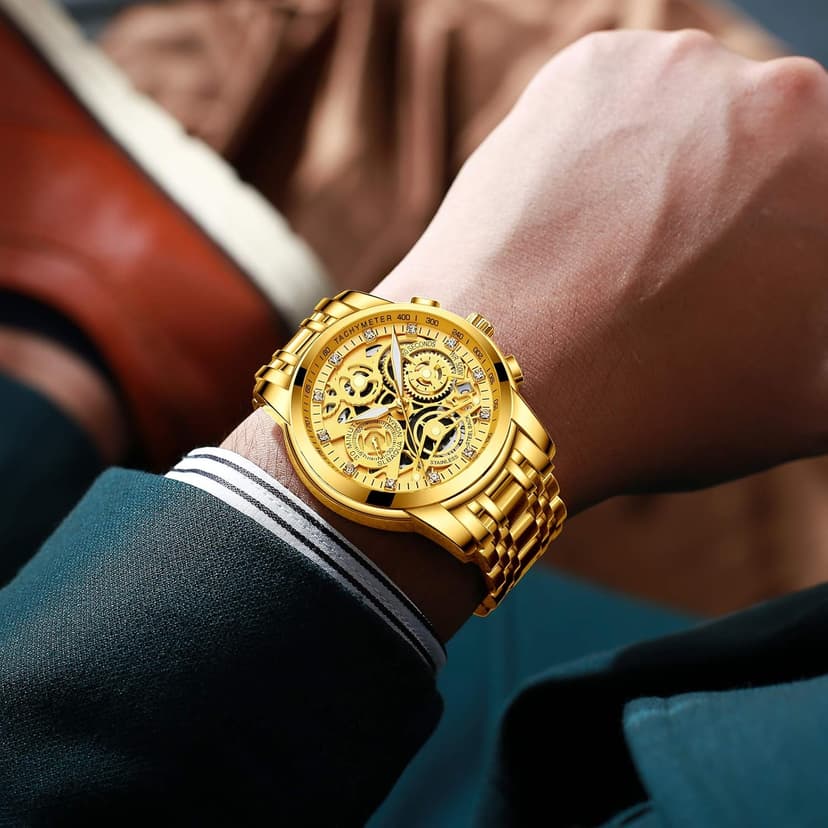 NEKTOM Watches for Men with Stainless Steel, Quartz Analog Watch with Date, Luxury Minimalist Dress Mens Watches, Chronograph Watch, 3ATM Waterproof, Black Wristwatch, Gifts for Men