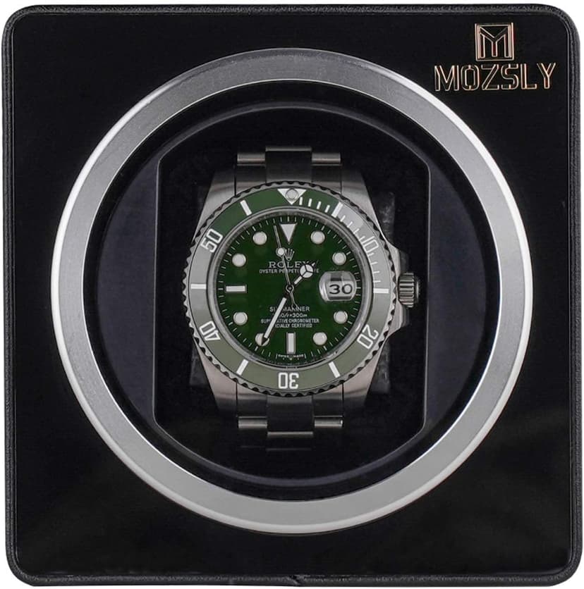 MOZSLY Watch Winder for Single Automatic Watches with Quiet Motor 12 Rotation Mode Setting Leather