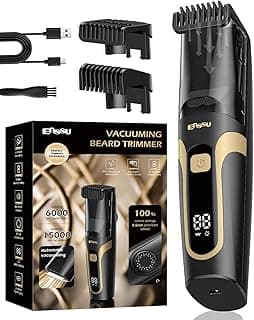 ENSSU Beard Trimmer for Men Auto-Vaccum, Rechargeable Electric Men Beard Trimmers with 2 Combs, 1-20mm Adjustable Length Dial, Waterproof Cordless Mustache Trimmer for Face, Stubble