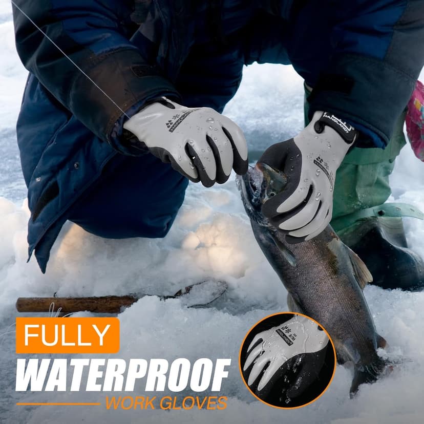 HANDLANDY 2 Pairs Waterproof Work Gloves for Cold Weather, Insulated Winter Freezer Work Gloves with Grip for Men & Women