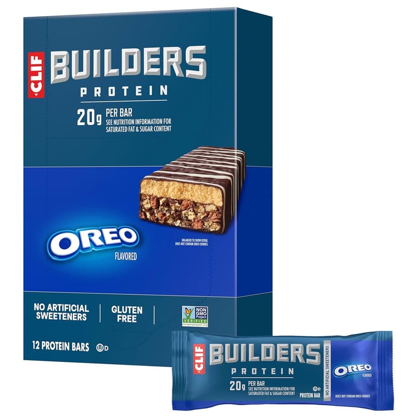 CLIF BUILDERS Protein Bars - OREO-Flavored - 20g Plant Based Protein - Gluten Free - Non-GMO - Low Glycemic - No Artificial Sweeteners - 2.4 oz. (12 Pack)