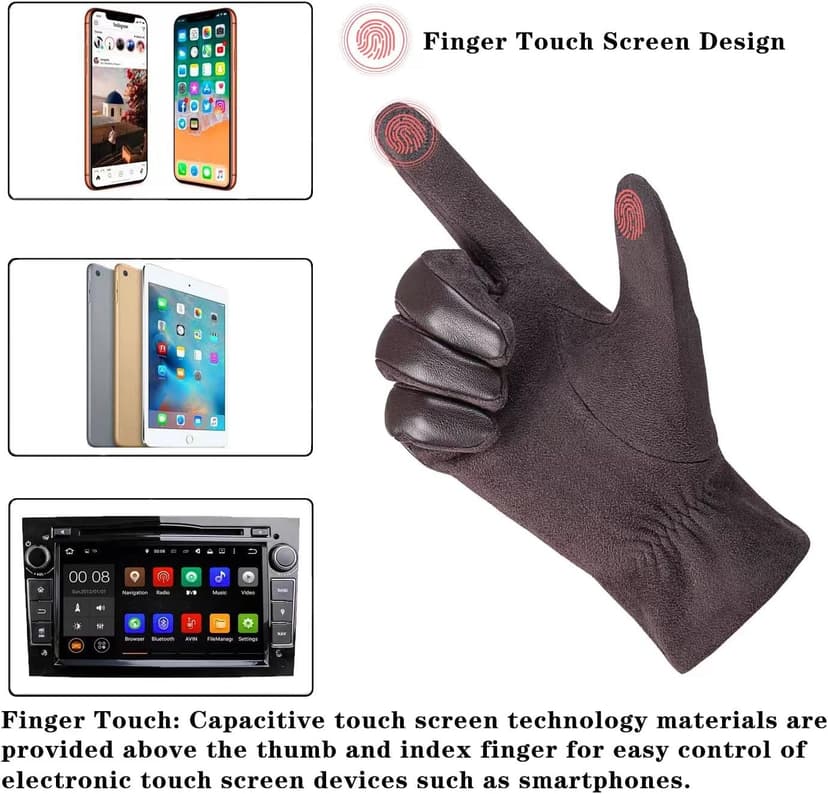 alqqas Winter Fashion Leather Gloves for Men, Finger Touchscreen Texting Wool Lined Warm Windproof Suede Driving Gloves
