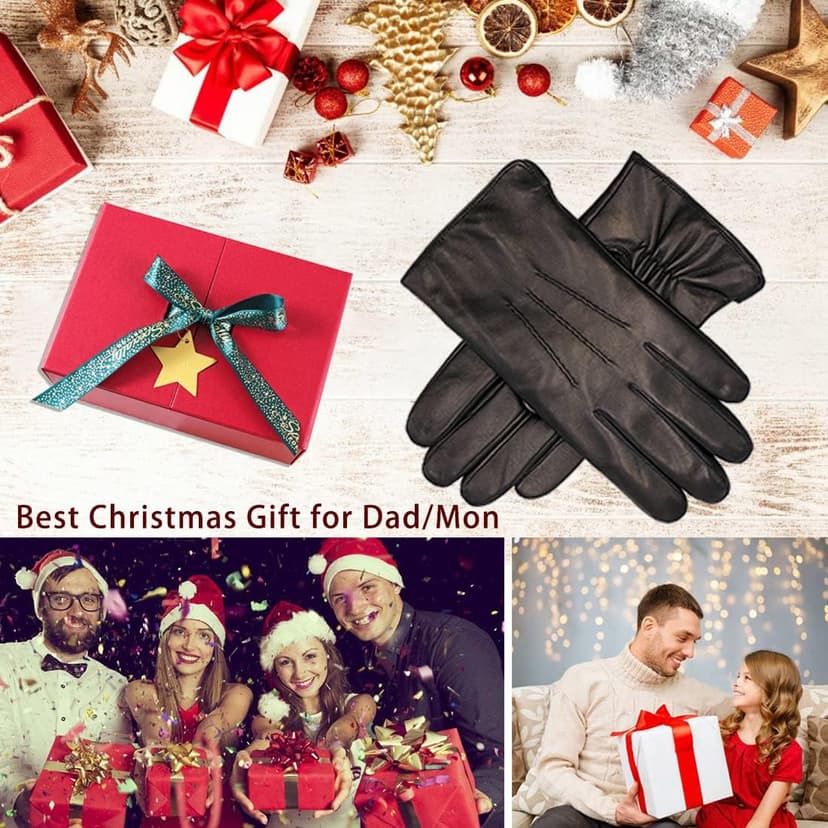 Harssidanzar Leather Gloves for Men,Winter Sheepskin Driving Gloves Cashmere Lined